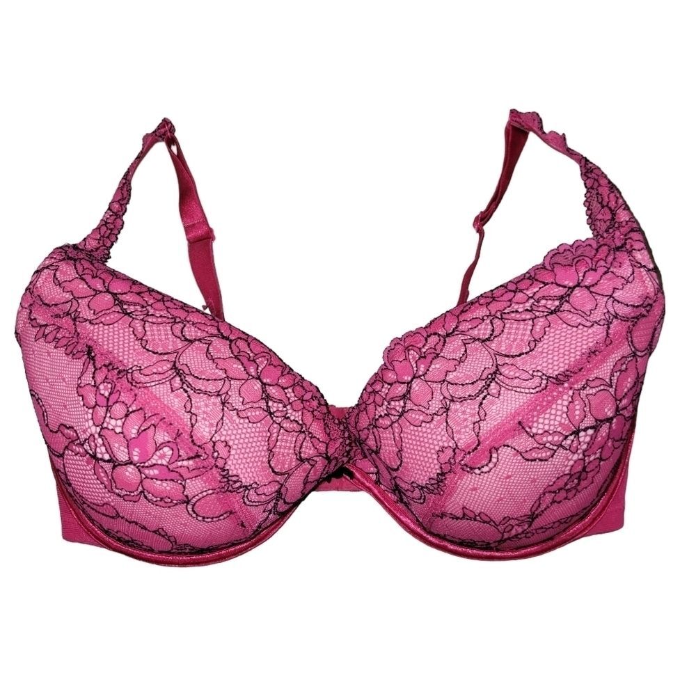Cacique Lane Bryant pink lace plunge push-up bra 38DDD
